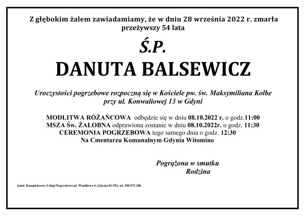 Klepsydra z informacjami o uroczystościach pogrzebowych